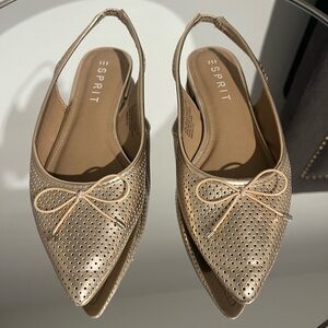 Esprit Perforated Gold Slingback Flats